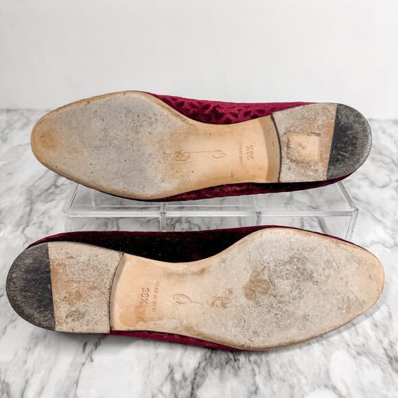 Oscar de la Renta Bordeaux Velvet Flat Ballet Shoes 38.5 US 8 Burgundy Gold - Picture 5 of 7